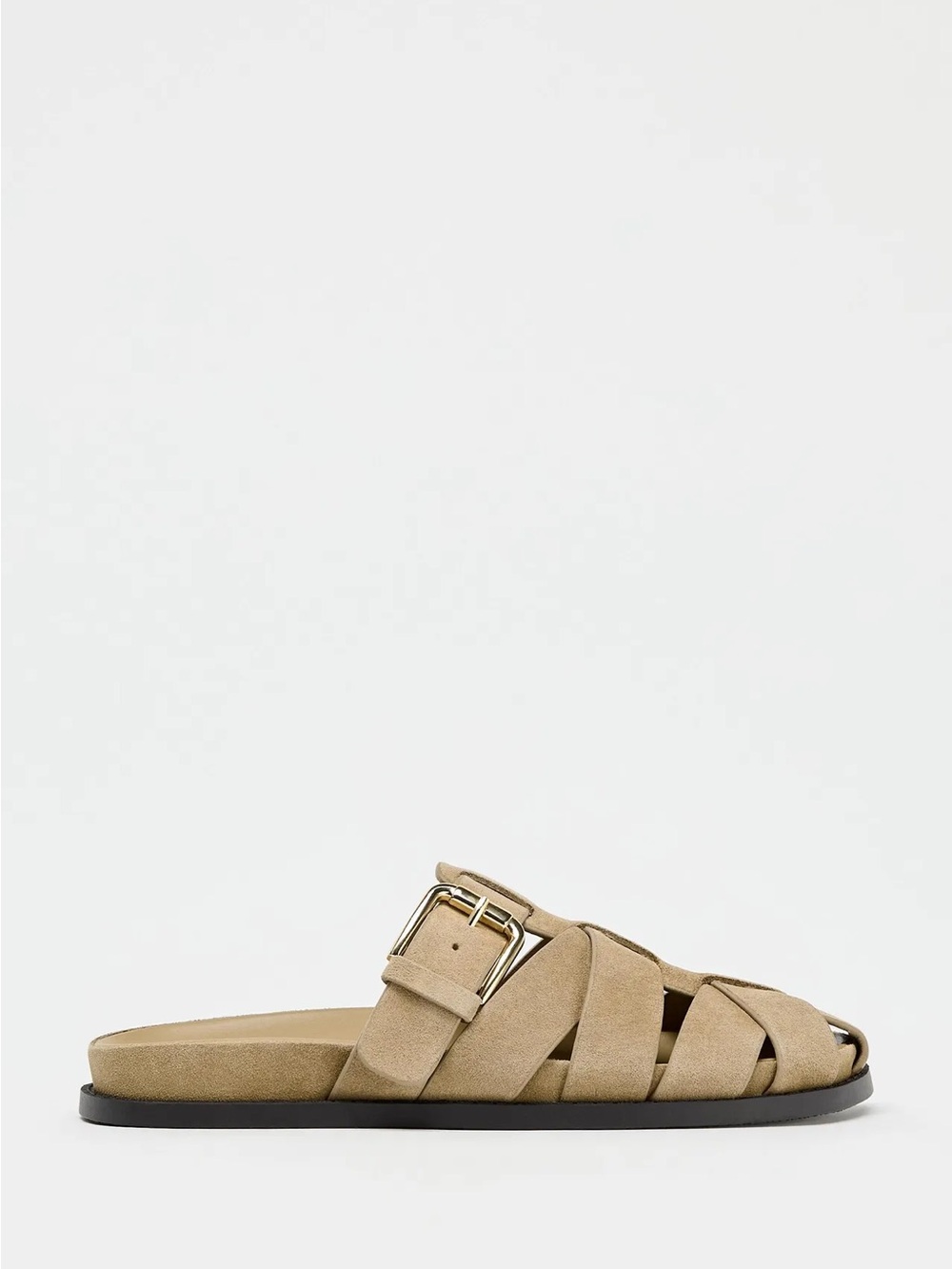 Zara Beige Suede Slide Sandals with Buckle